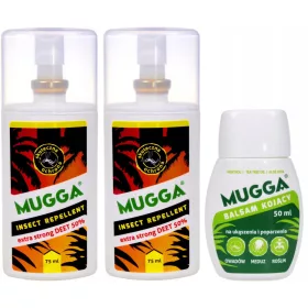    2× Mugga Deet szúnyog- és kullancs spray 50% 75 ml + Mugga szúnyogriasztó folyadék 0,068 kg 50 ml