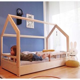   Egyszemélyes ágy gyerekeknek - Ágy kunyhó kiságy 90x190 fenyőház fa