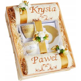   Törölköző szett - Esküvői ajándék 25 50 évfordulós törölközők Bögrék Hímzés