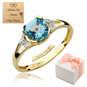    585 arany eljegyzési gyűrű topázzal és gyémántokkal, bármilyen méretben