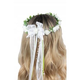  Áldozókoszorú, bohó stílusú, FEHÉR úrvacsora masni