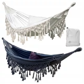   Függőágy - Függőágy rúd nélkül am-gardenhome grafit ekrü 250 kg 280 x 150