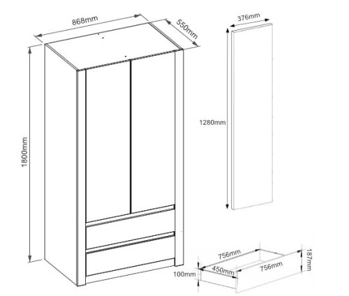 Szekrény szekrény 90 cm 2d 2sz White B-20