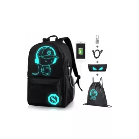   Iskolatáska - hátizsák + tolltartó + cipőtáska USB FEKETE KIARUSITAS