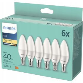   6x E14 izzó Philips LED SMD 5W = 40W hőszín 2700K 470 lumen 200 °