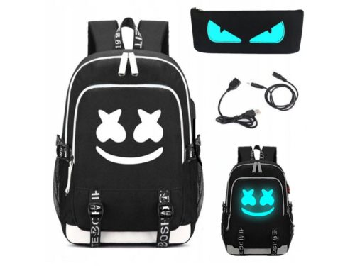  Iskolai hátizsák - DJ MARSHMELLO hátizsák+ceruza+USB FEKETE fehér pánttal KIARUSITAS