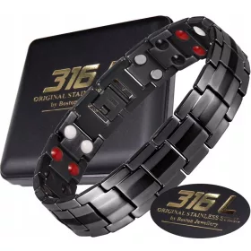    SZÉLES EGÉSZSÉGÜGYI MÁGNESES KARKÖTŐ NAGY TELJESÍTMÉNY SEBÉSZETI ACÉL FEKETE