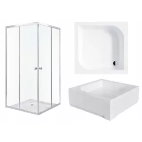   Invena Parla zuhanykabin, dupla ajtós, toló 80 x 80 cm + Besco ares négyzet alakú zuhanytálca 80 x 80 cm